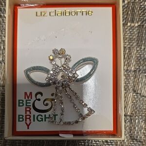 Liz Claiborne Silver and Teal Angel Brooch